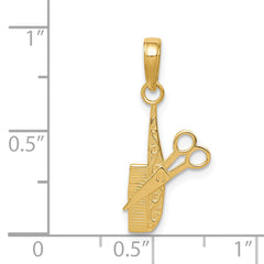 14K Gold Comb and Scissors Charm with Polished Finish Solid