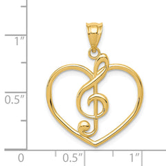 14K Gold Treble Clef Heart Charm with Polished Finish Elegant Design