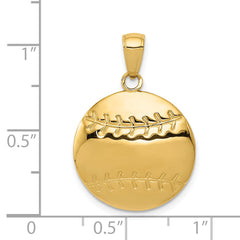 14K Gold Polished Baseball Charm  Solid Casted, Textured Design