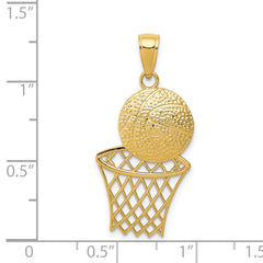 14K Gold Diamond-Cut Basketball and Net Charm for Men Polished Finish