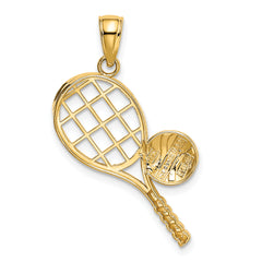 14K Gold Diamond-Cut Tennis Racquet Charm for Men  Solid, Polished & Elegant Sports Pendant