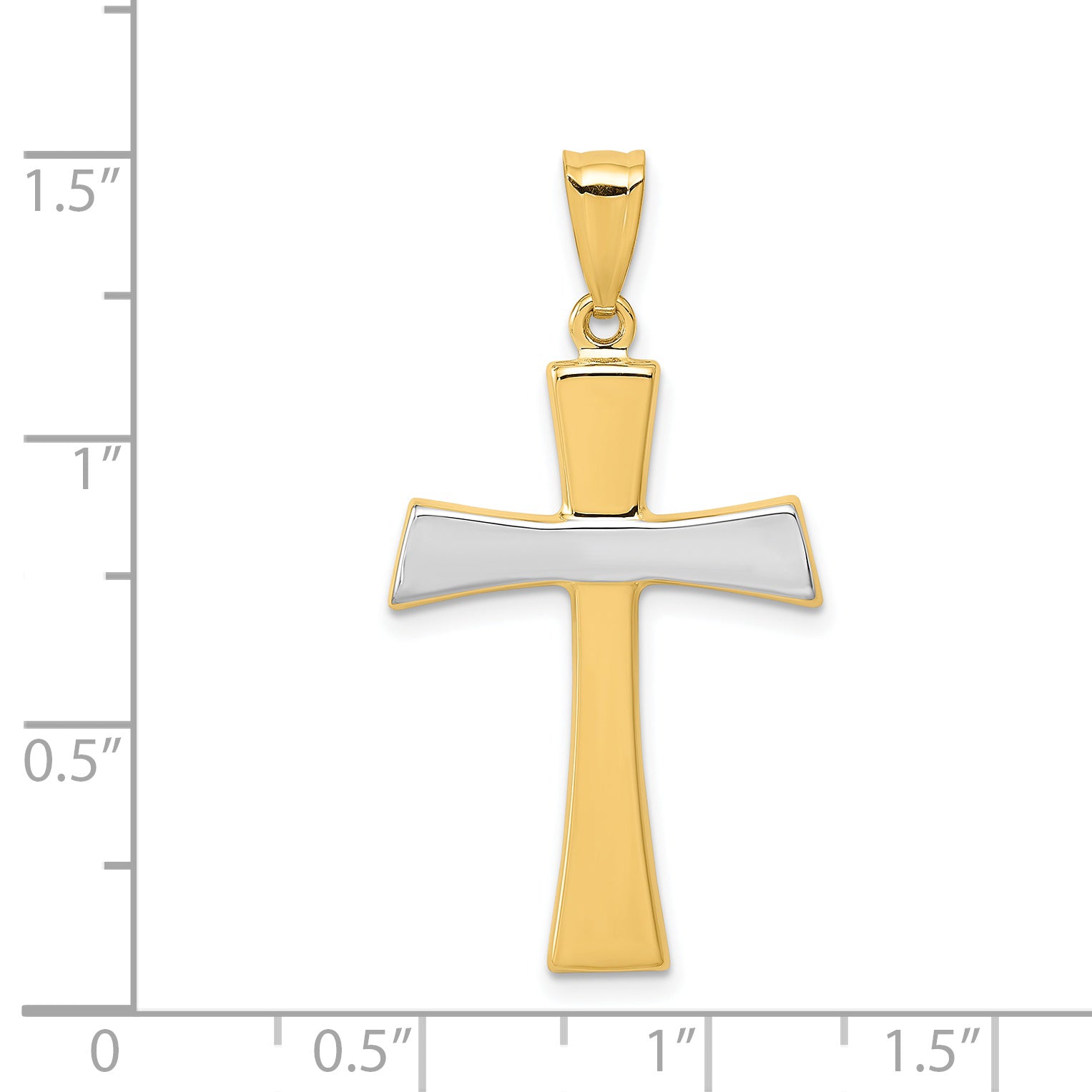 14K Yellow Gold Cross Pendant with Rhodium Accents Semi-Solid, Polished Elegance.