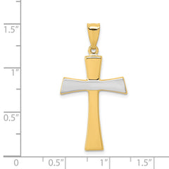 14K Yellow Gold Cross Pendant with Rhodium Accents Semi-Solid, Polished Elegance.