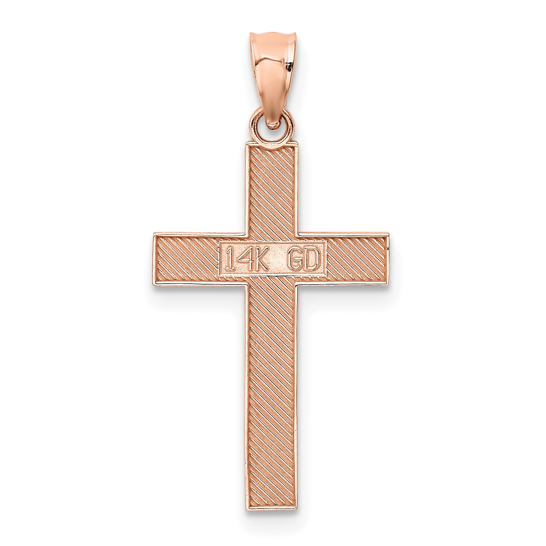 **14K Rose Gold Cross Pendant with Polished Finish and Textured Back Elegant and Timeless Design**