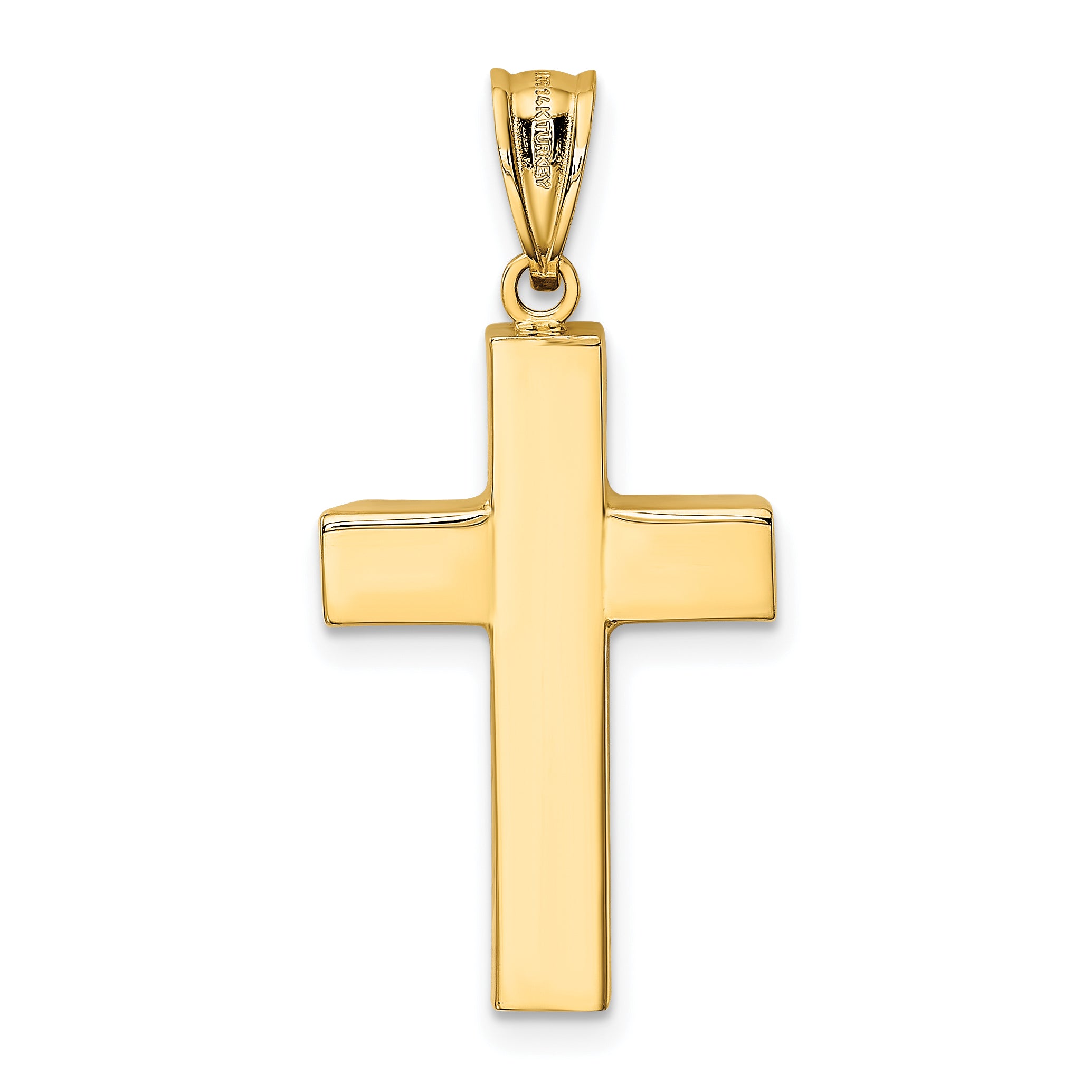 **14K Gold Hollow Cross Pendant with Polished Finish  Elegant Faith Symbol**