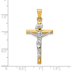 14K Two-Tone Gold INRI Crucifix Pendant with Polished Semi-Solid Design