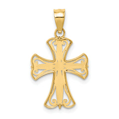 14K Gold Diamond-Cut Cross Pendant with Rhodium Accent  Elegant & Solid Design