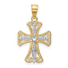 14k w/Rhodium Diamond-cut Cross Pendant