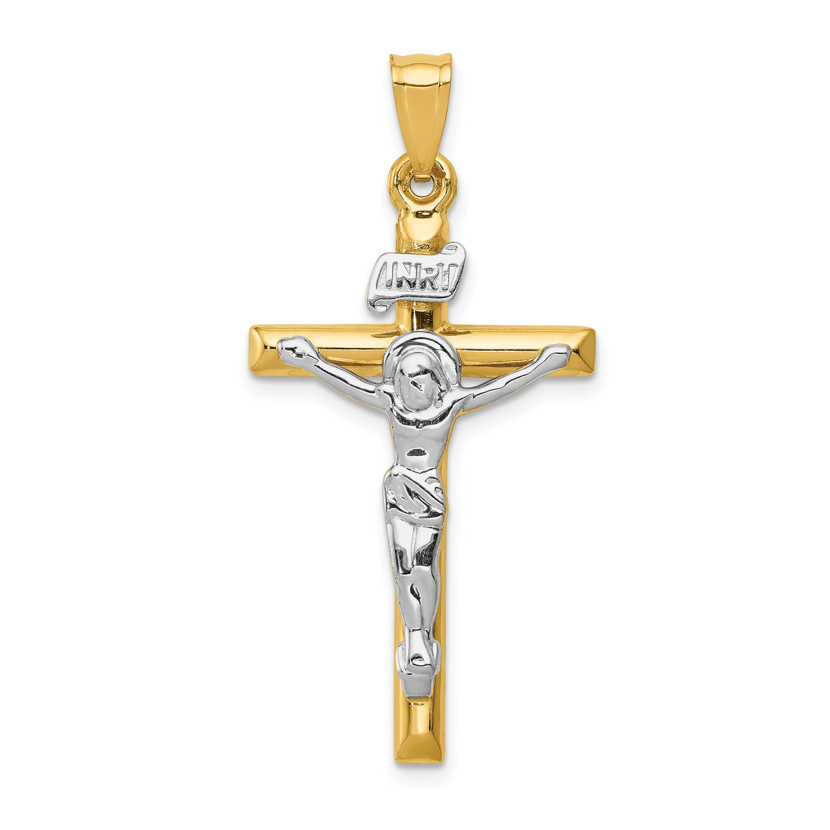 14k Two-tone INRI Crucifix Pendant