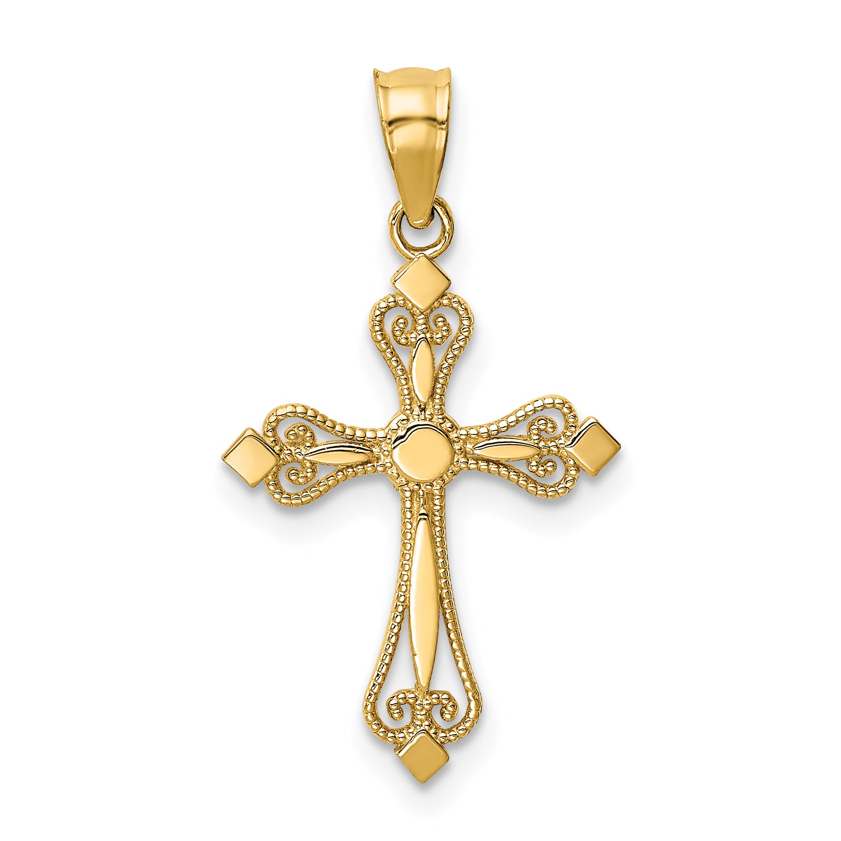 14k Mini Budded Cross Pendant