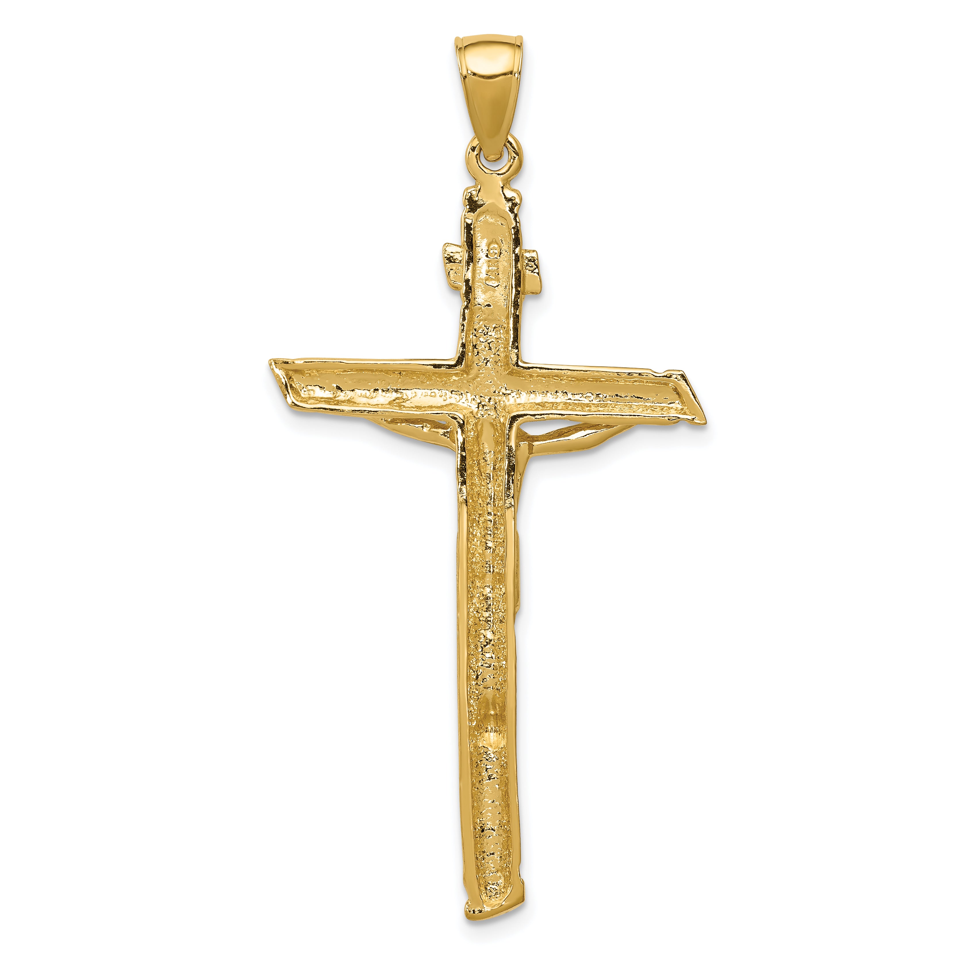 14K Gold INRI Crucifix Pendant with Polished Finish and Solid Design