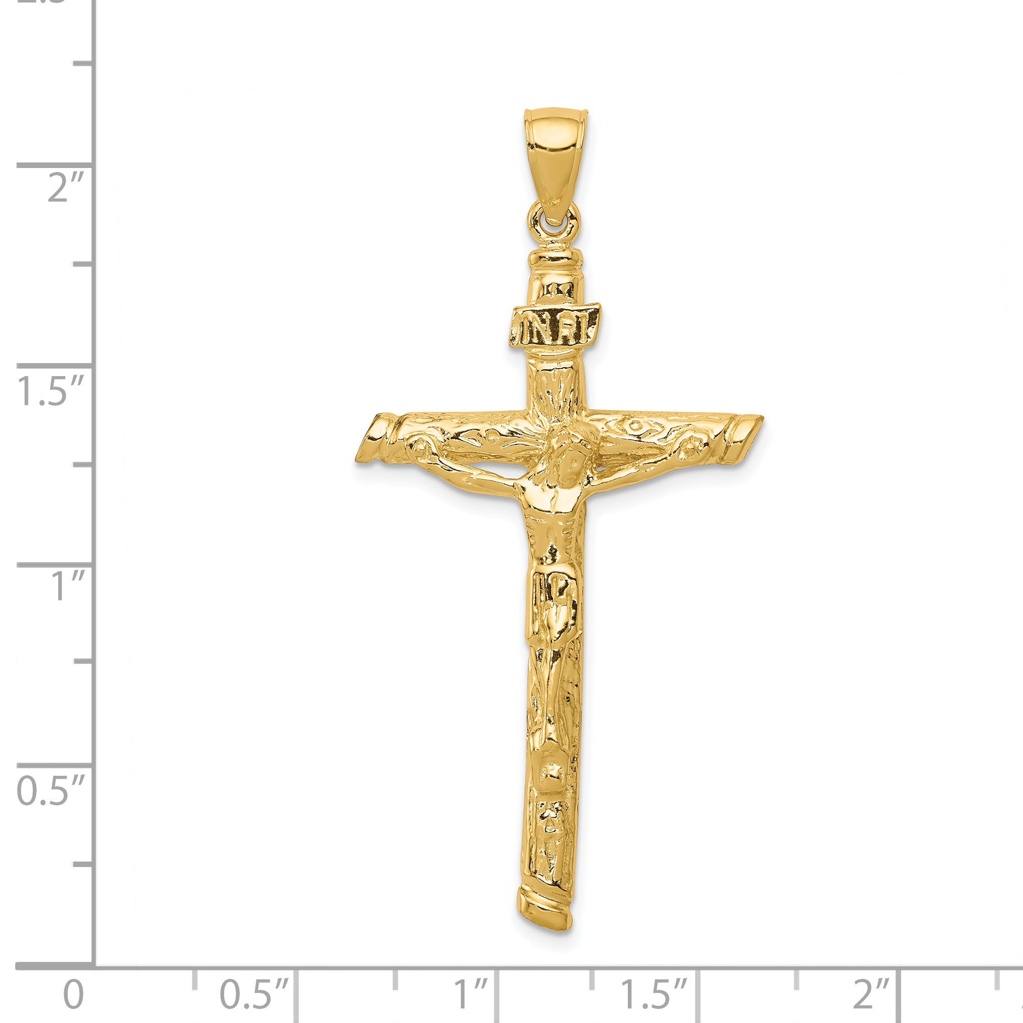 14K Gold INRI Crucifix Pendant with Polished Finish and Solid Design