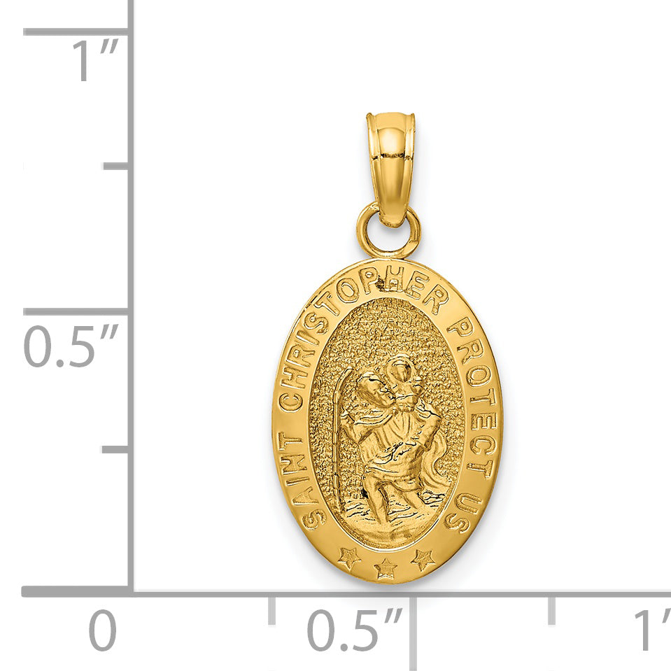 14K Gold Saint Christopher Medal Pendant with Polished Finish and Textured Design