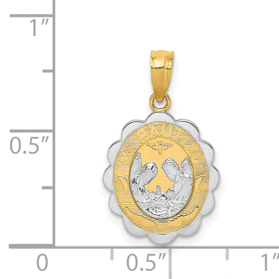 14K Two-Tone Gold Baptism Pendant with Rhodium Accent Solid Design