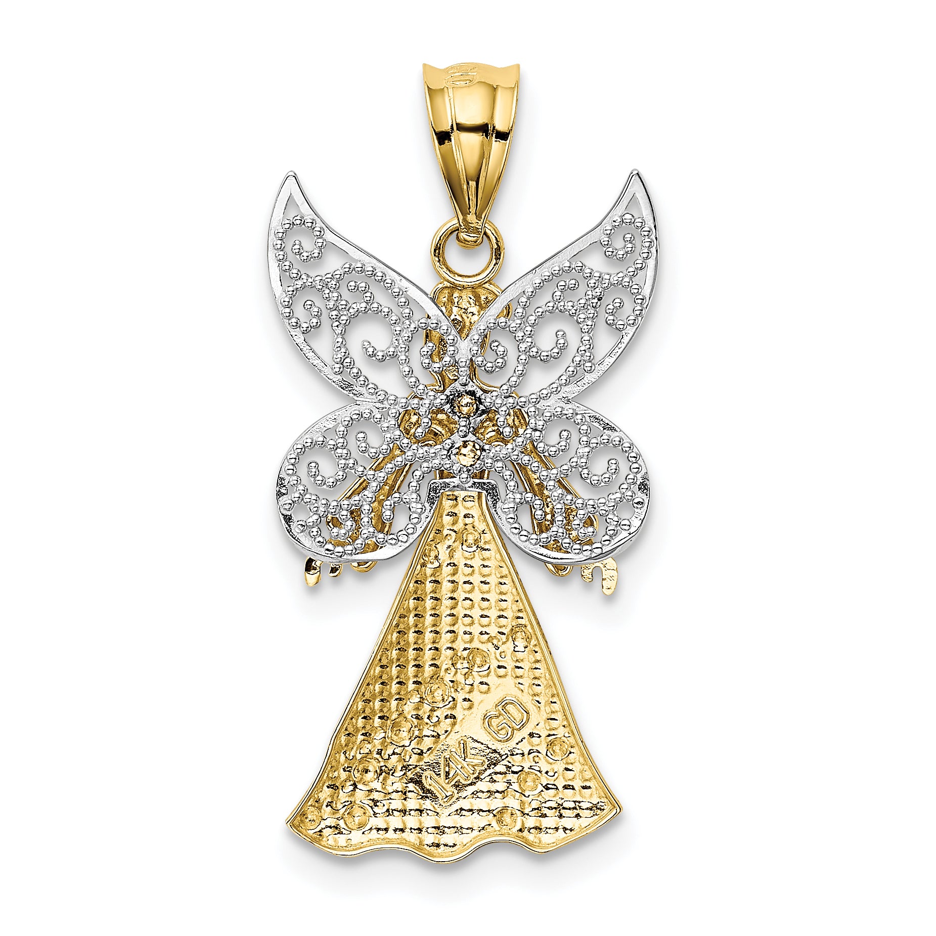 14K Two-Tone Gold Angel Pendant with Rhodium Finish Solid Craftsmanship