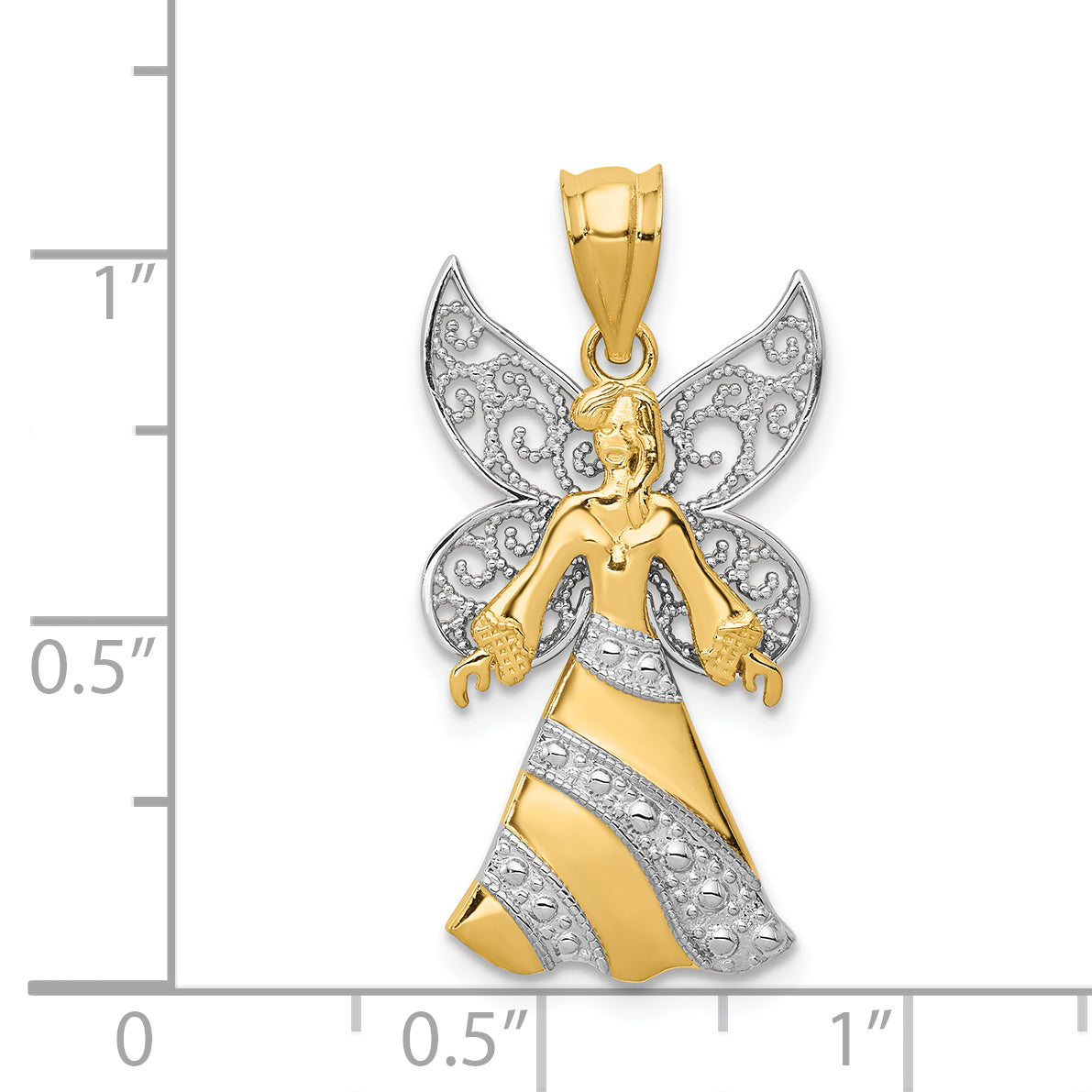 14K Two-Tone Gold Angel Pendant with Rhodium Finish Solid Craftsmanship