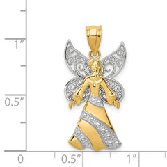 14K Two-Tone Gold Angel Pendant with Rhodium Finish Solid Craftsmanship