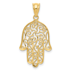 14K Gold Filigree Hamsa Pendant with Solid Craftsmanship and Elegant Design