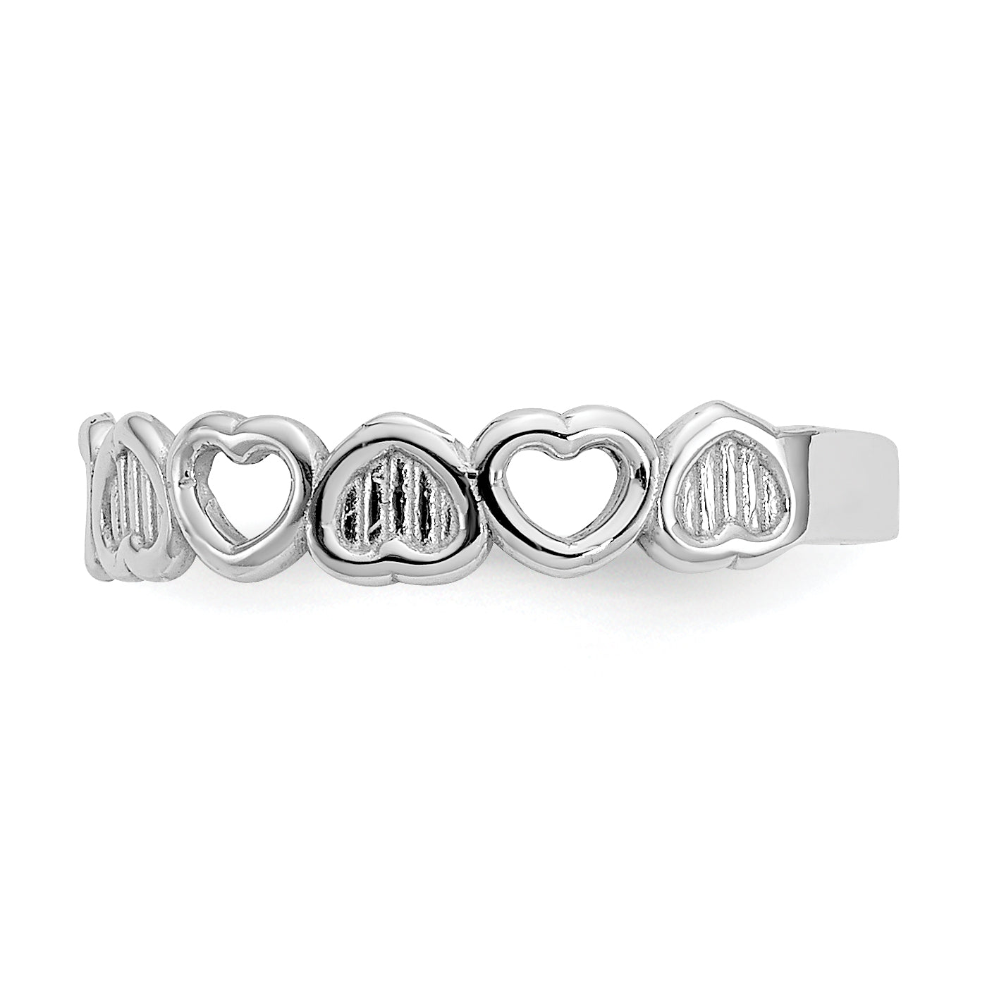 14k White Gold Polished Hearts Toe Ring