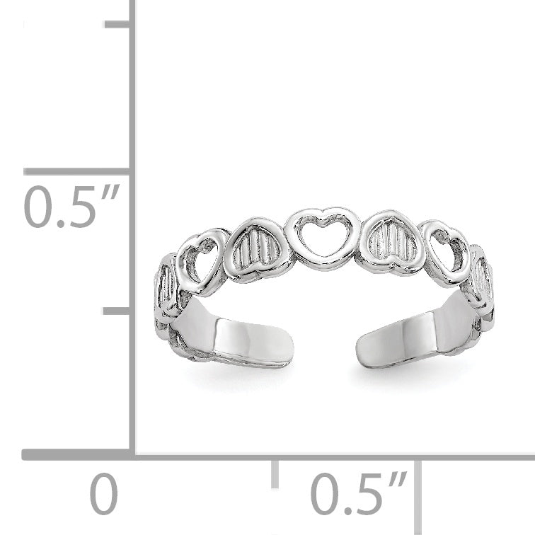 14k White Gold Polished Hearts Toe Ring