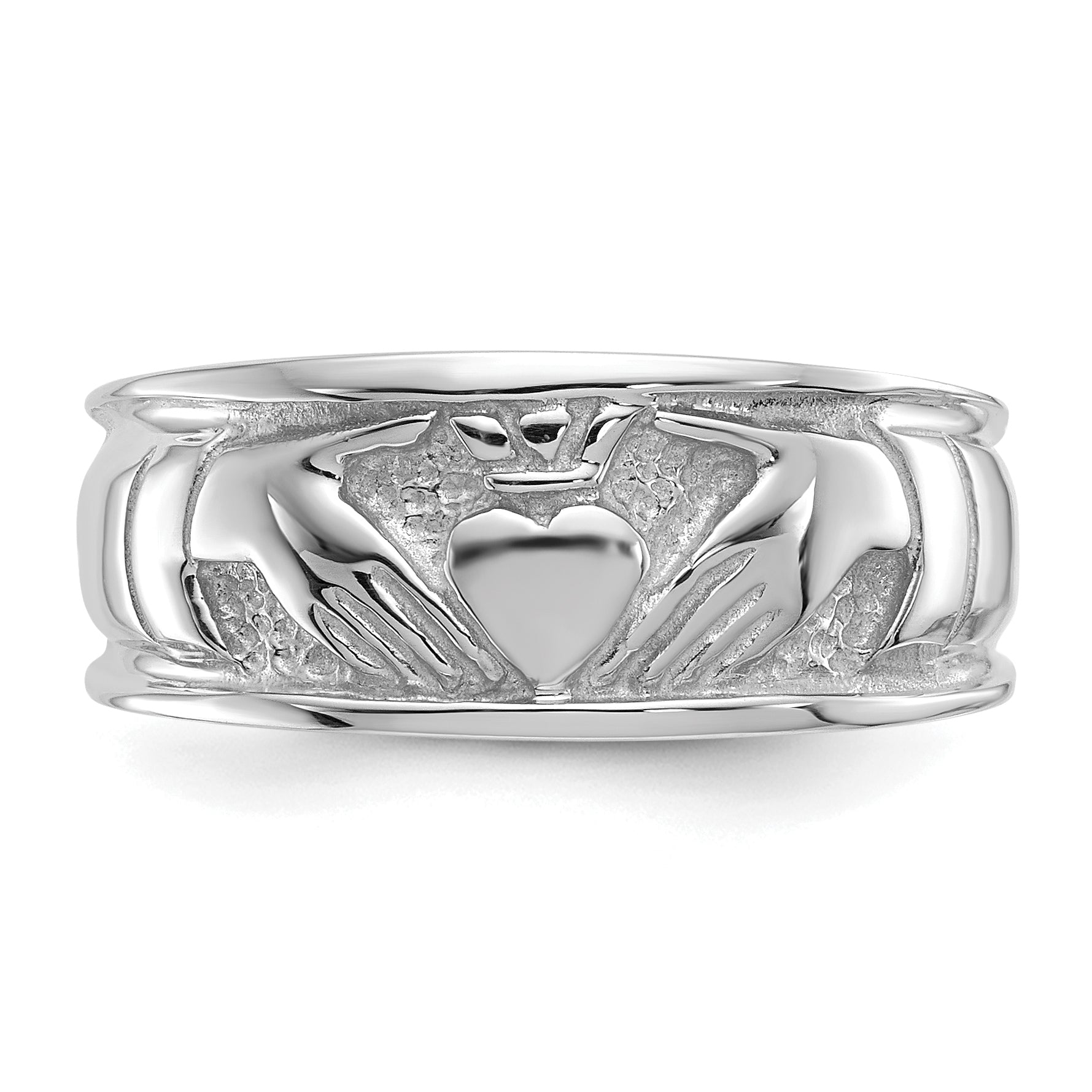 14k White Gold Ladies Polished Claddagh Band