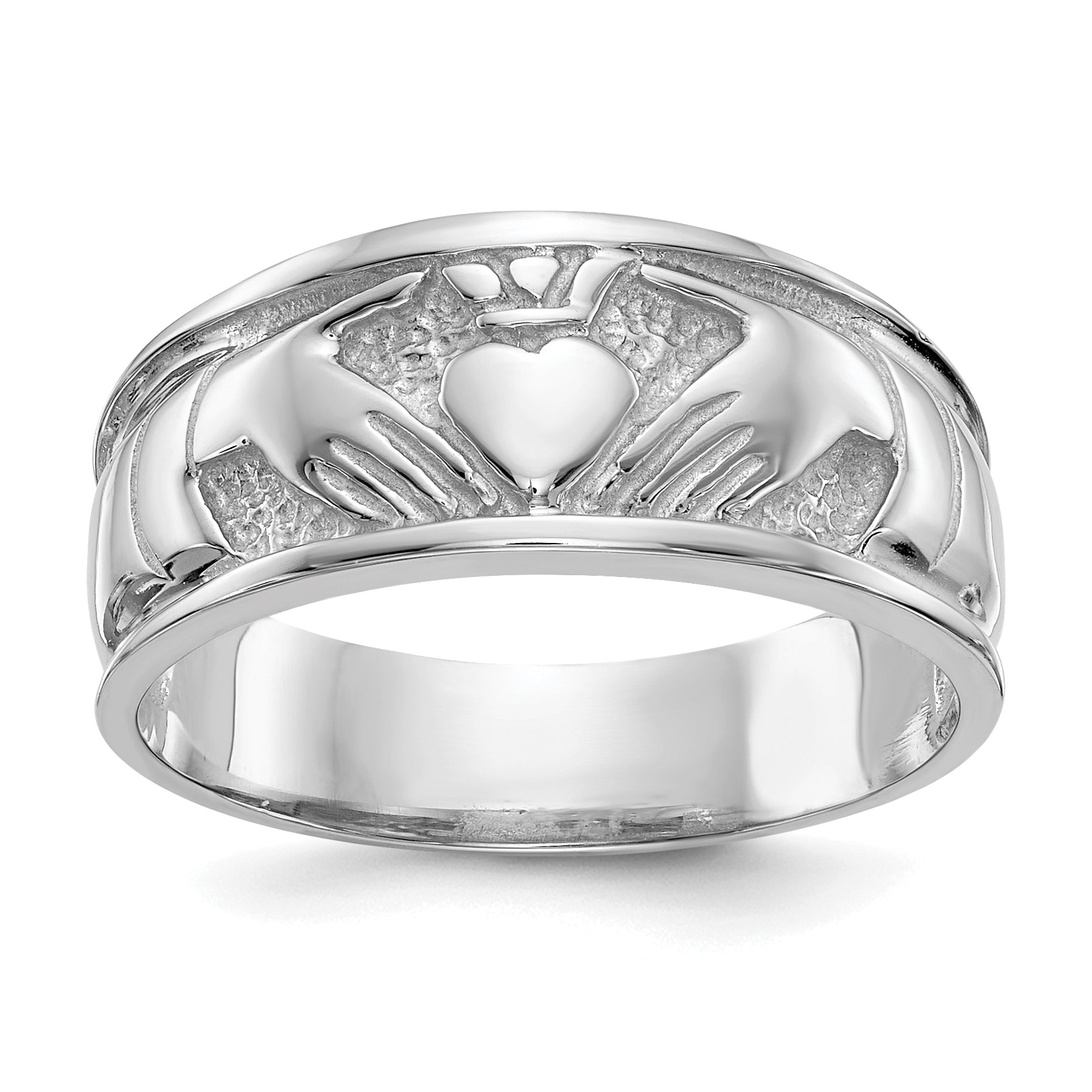 14k White Gold Ladies Polished Claddagh Band