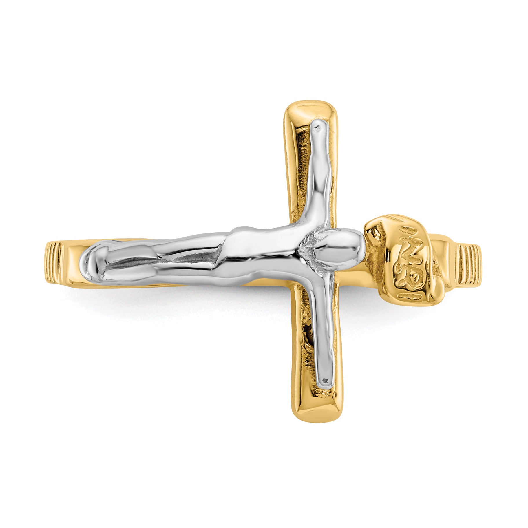 14k Two-tone Polished INRI Crucifix Ring