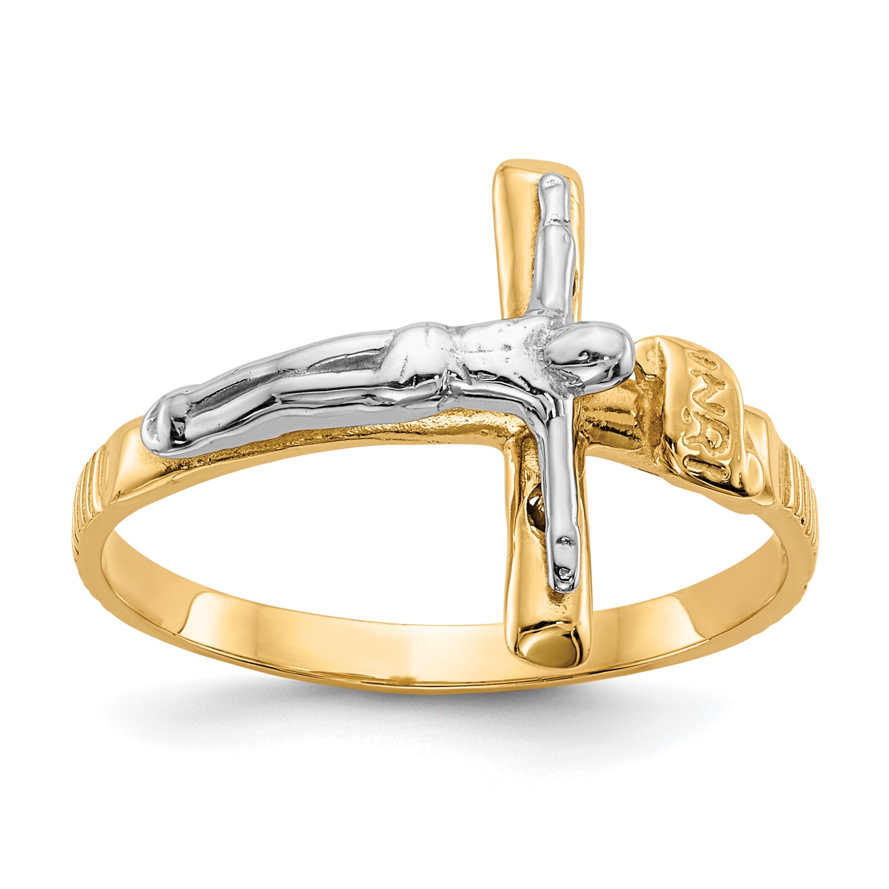 14k Two-tone Polished INRI Crucifix Ring