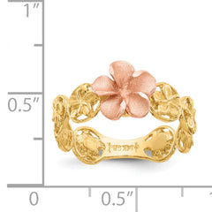 14k Yellow & Rose Gold Diamond-cut Plumeria Flower Ring