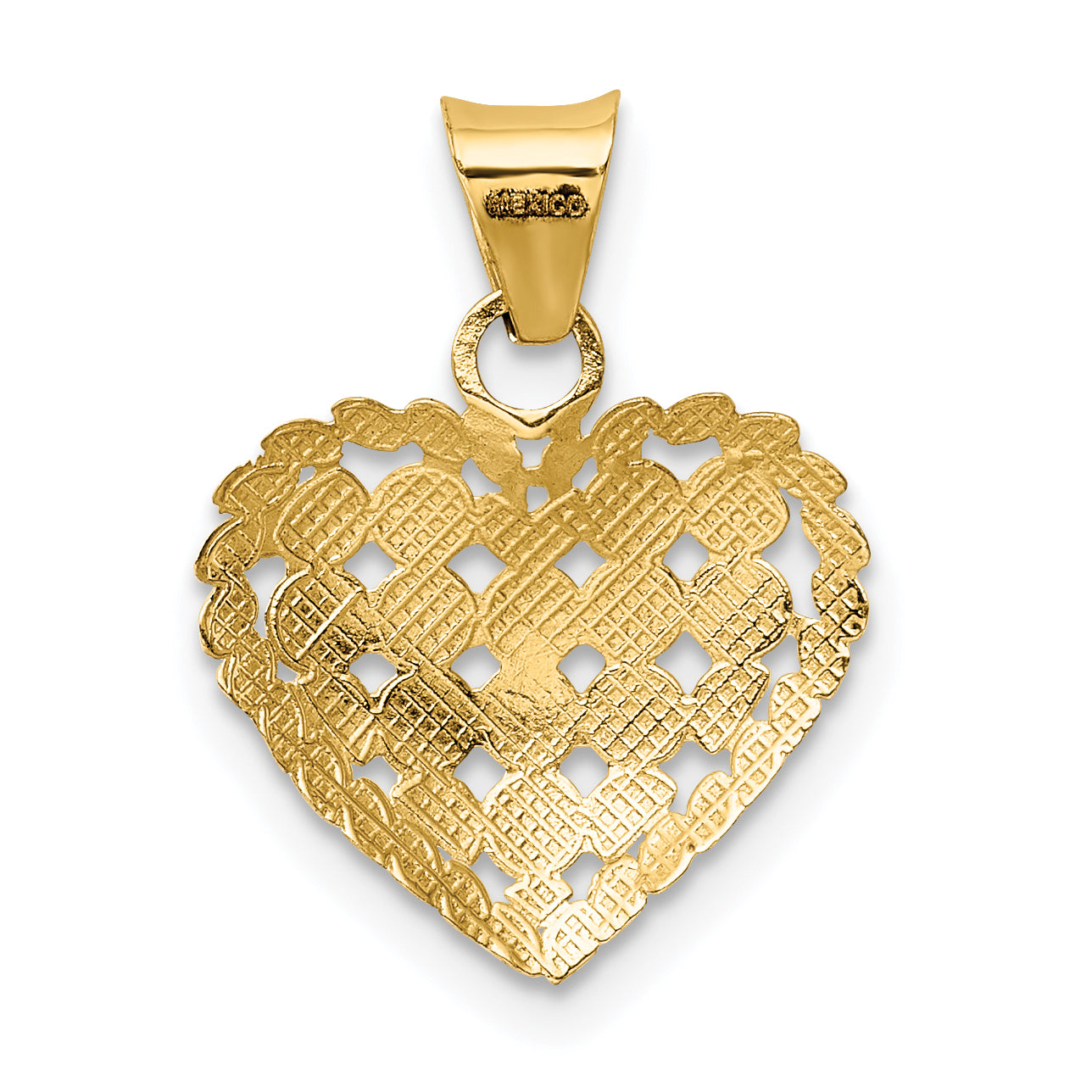 14K Gold and White Rhodium Heart Pendant with Polished Diamond-Cut Finish