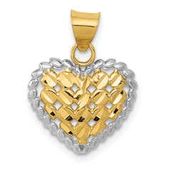 14K and White Rhodium Polished D/C Heart Pendant