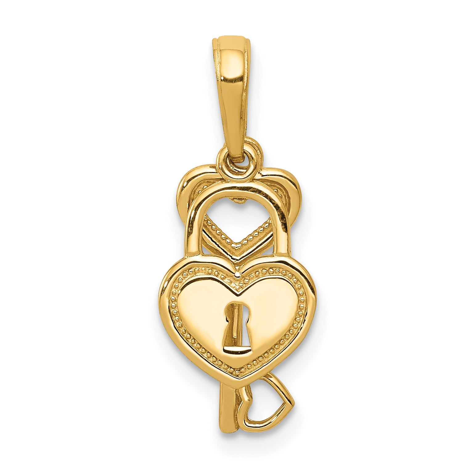 14K Gold Polished Heart Lock and Key Charm with Moveable Design