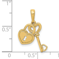 14K Gold Polished Heart Lock and Key Charm with Moveable Design