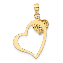 14K Polished and D/C Open and Puffed 3D Heart Pendant