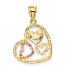 14K Two-Tone Gold Hearts Pendant with White Rhodium Polished Finish