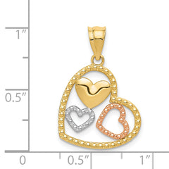 14K Two-Tone Gold Hearts Pendant with White Rhodium Polished Finish