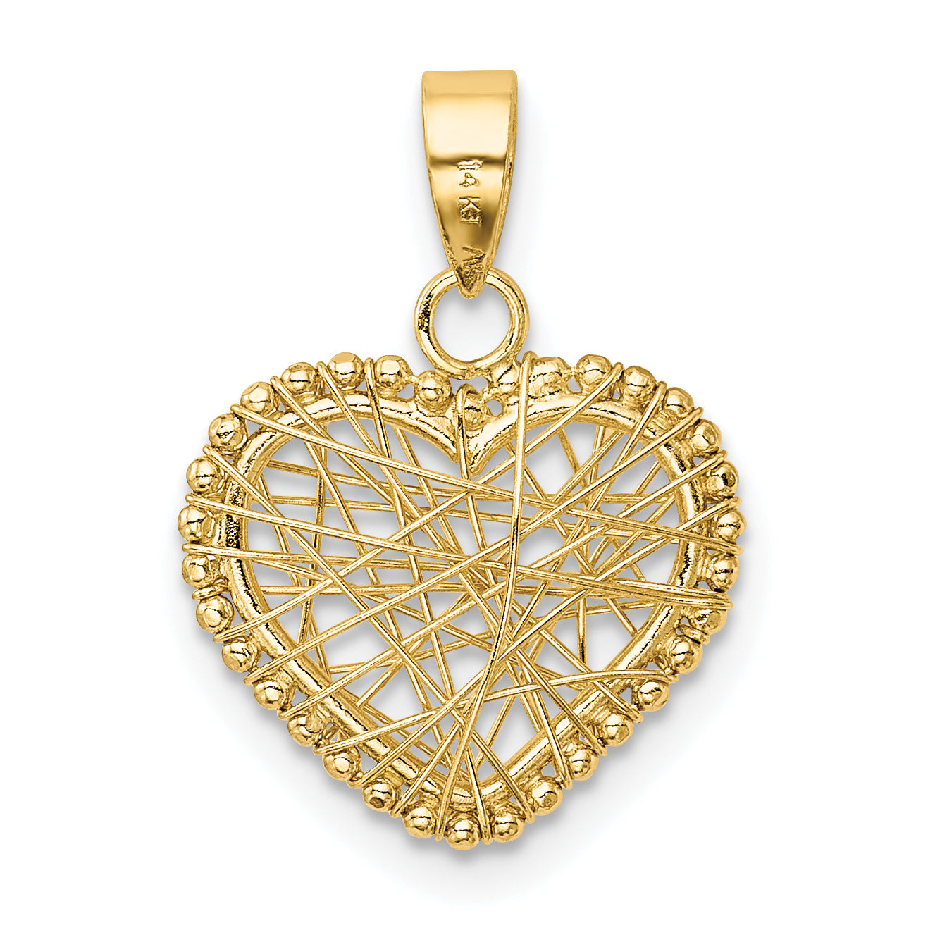 14K Gold Polished Wire Heart Pendant with Textured Finish