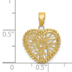 14K Gold Polished Wire Heart Pendant with Textured Finish