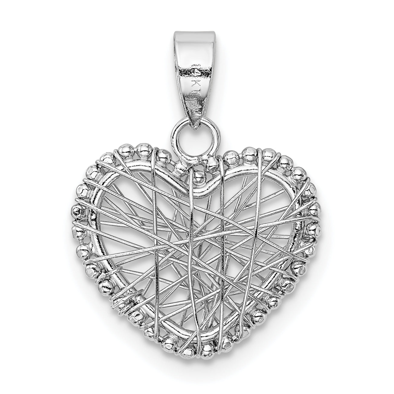 14K White Gold Open Wire Heart Pendant