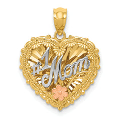 14k Tri-color Polished #1 MOM Shadowbox Pendant