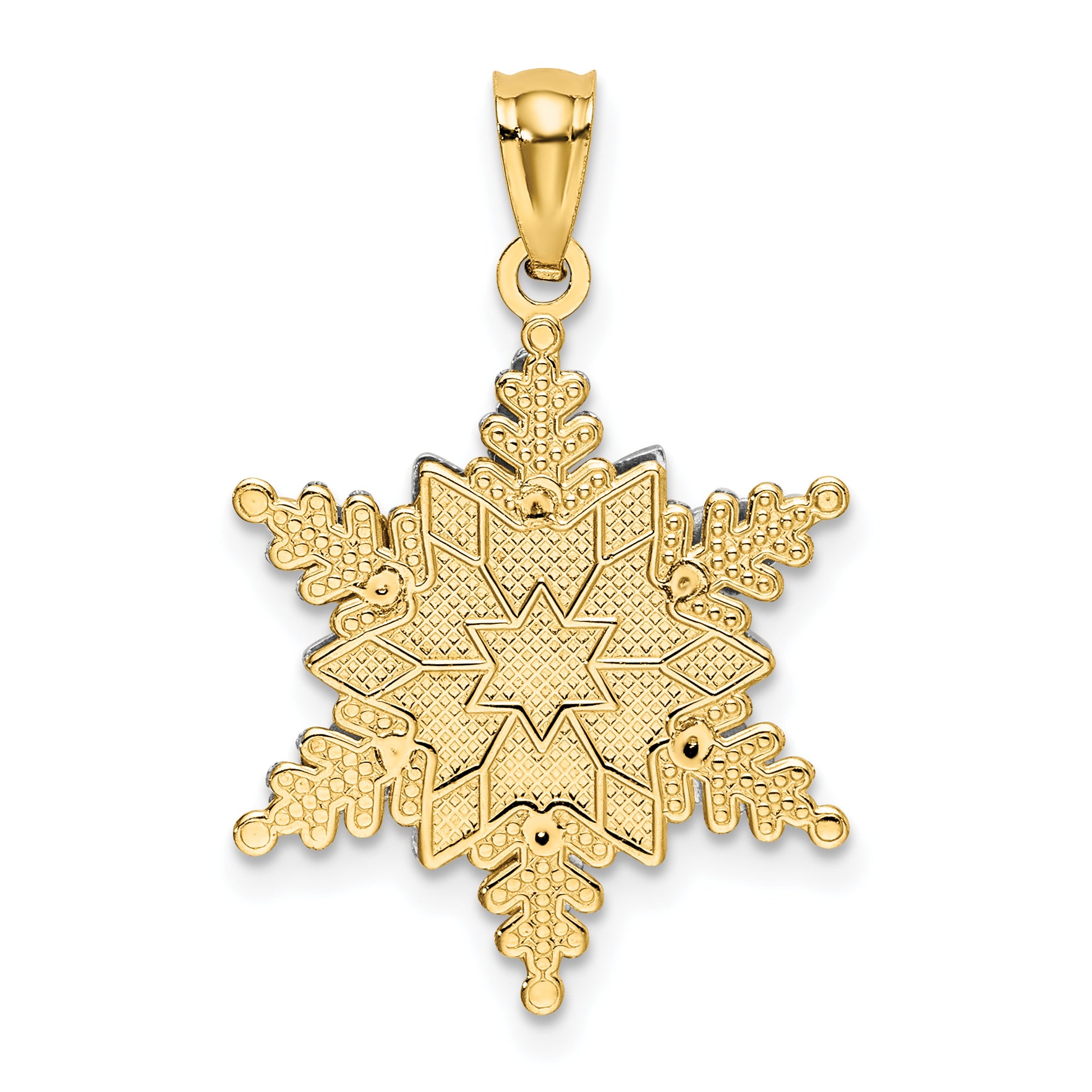 14K Two-Tone Gold Snowflake Pendant with Polished Textured Finish Elegant Design