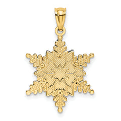 14k Two-tone Polished and Textured 2 Level Snowflake Pendant