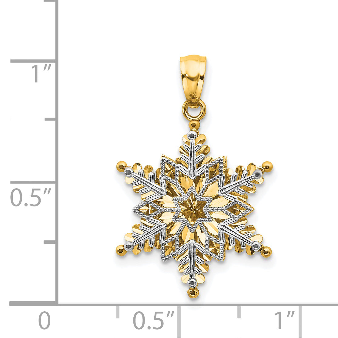 14K Two-Tone Gold Snowflake Pendant with Polished Textured Finish Elegant Design