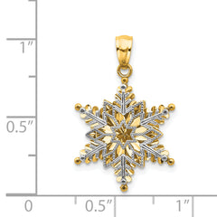 14k Two-tone Polished and Textured 2 Level Snowflake Pendant