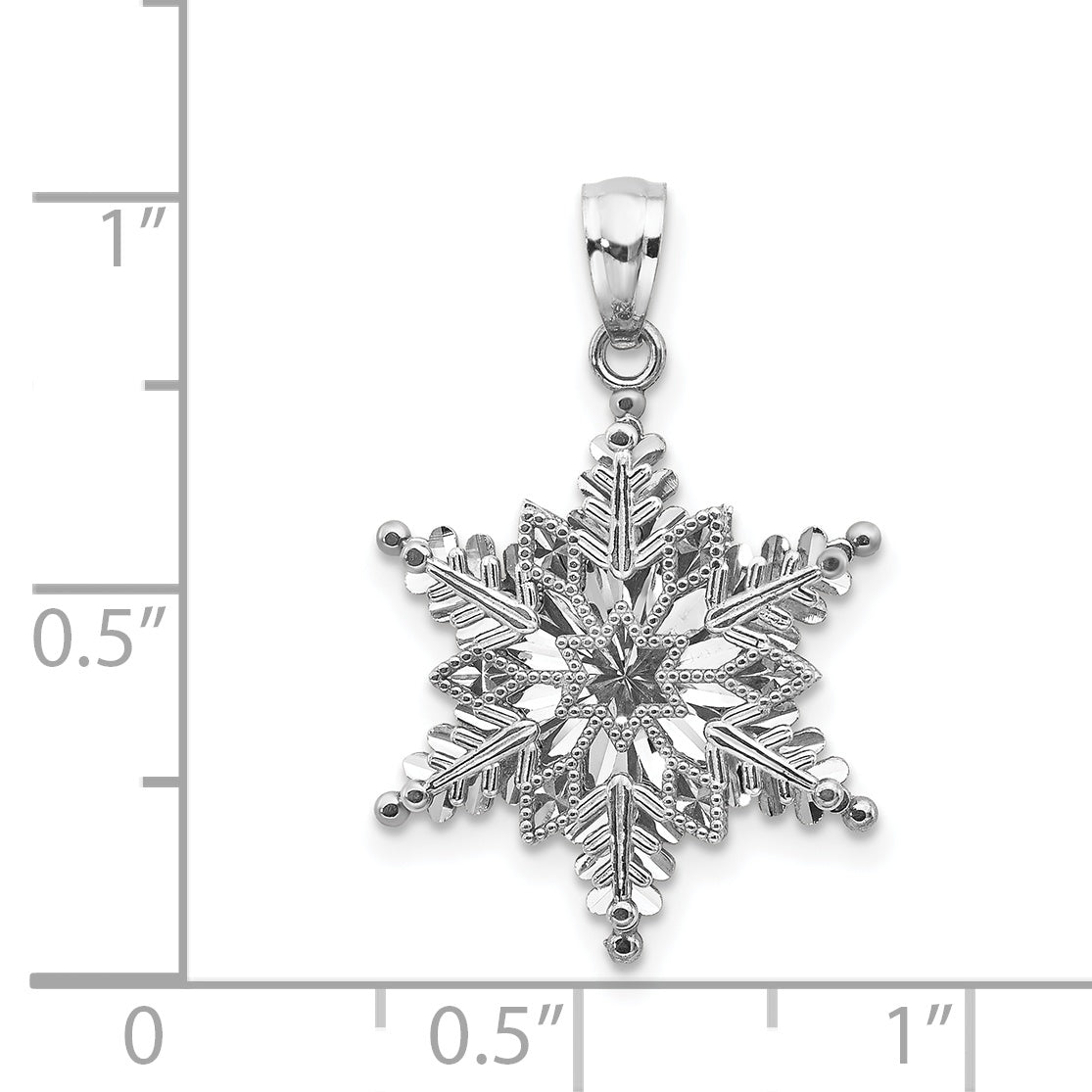 14k White Gold Polished and Textured 2 Level Snowflake Pendant