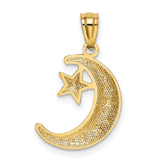 14k Gold Polished and Textured Moon and Stars Pendant