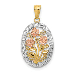 14k Yellow and Rose Gold w/White Rhodium Oval 3 Rose Pendant