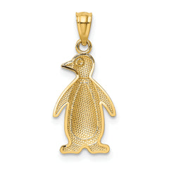 14K Two-Tone Gold Penguin Pendant with Polished and Textured Finish