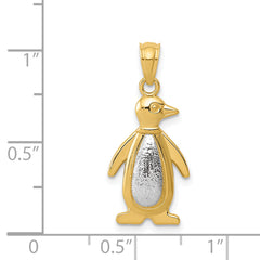 14K Two-Tone Gold Penguin Pendant with Polished and Textured Finish