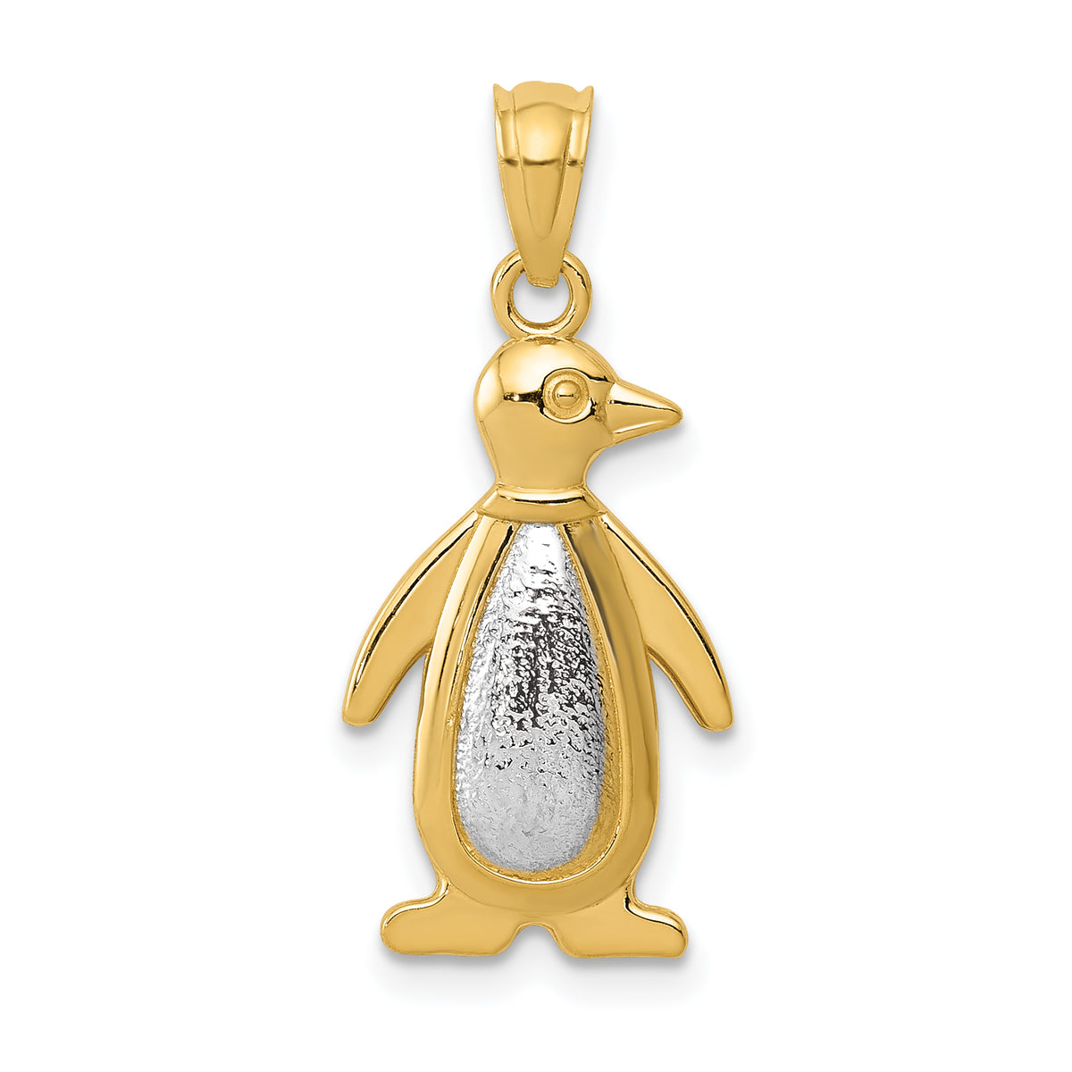 14K Yellow and White Gold Polished/Textured Penguin Pendant